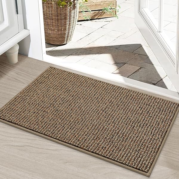 BEQHAUSE Dirt Trapper Door Mat 20" x 32", Non-Slip Washable Doormats, Beige | Entrance Mat Dirt Resistant and Absorbent Welco