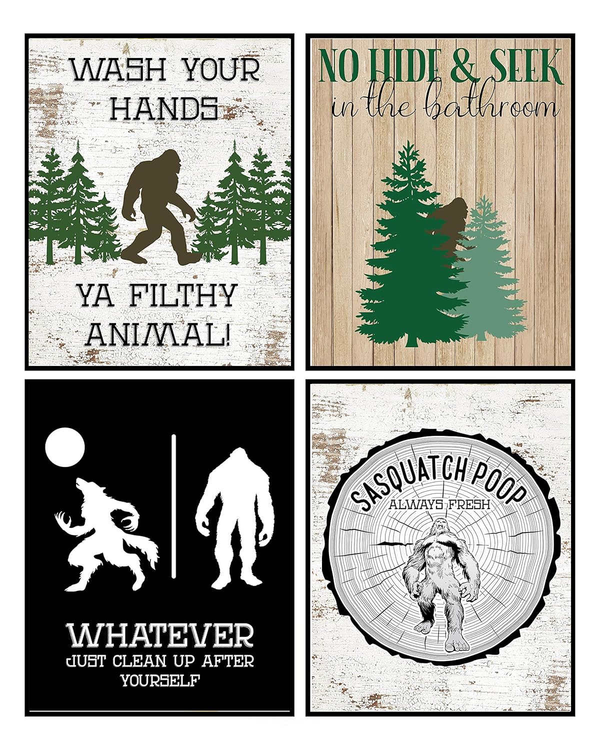 Funny Bigfoot Themed Art Prints Wall Decor Signs Bathroom Christmas Room (Bathroom Set)