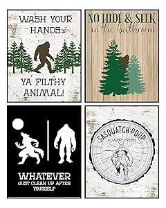 Funny Bigfoot Themed Art Prints Wall Decor Signs Bathroom Christmas Room (Bathroom Set)