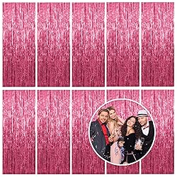 10 Pack Foil Curtain Backdrop Pink Metallic Tinsel