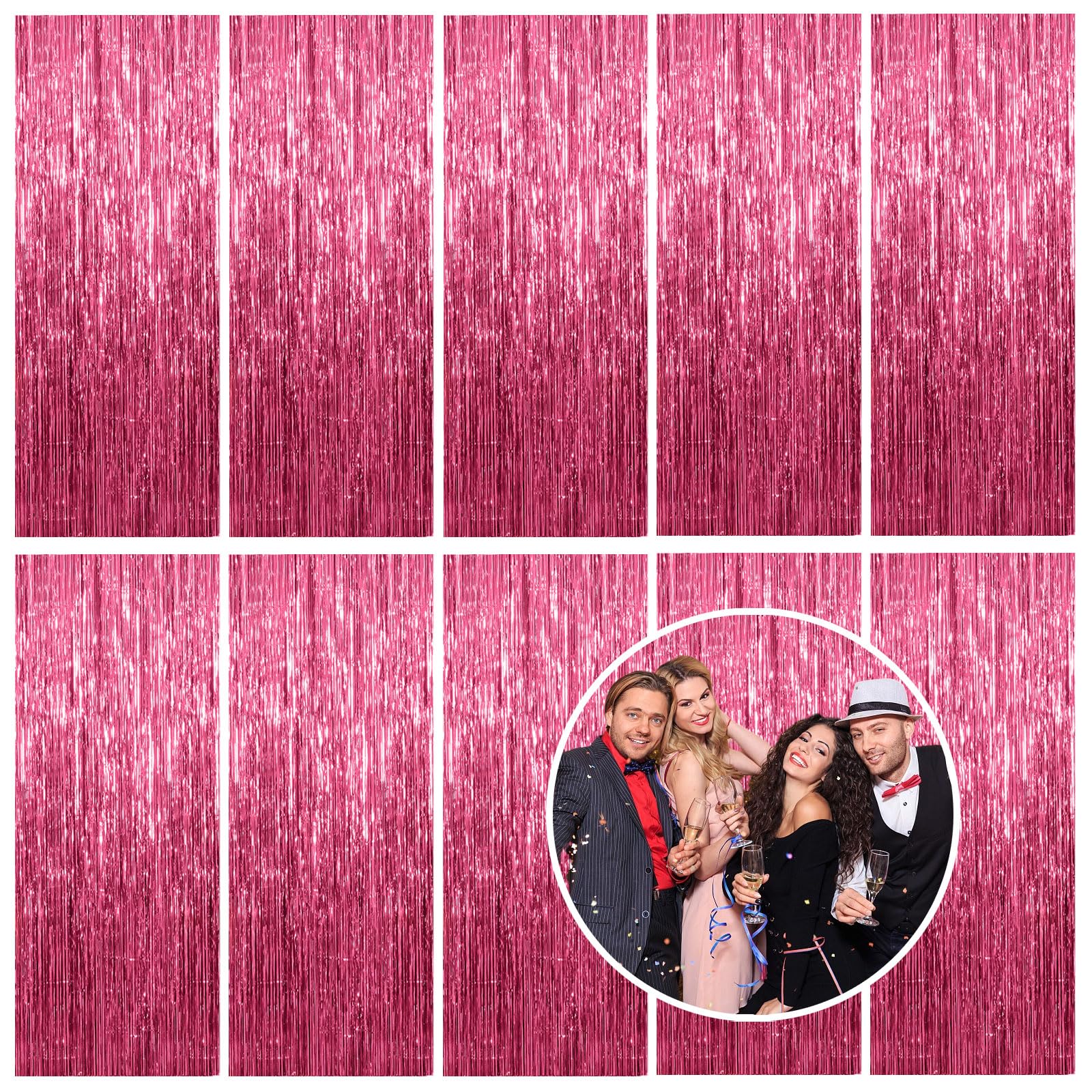 10 Pack Foil Curtain Backdrop Pink Metallic Tinsel