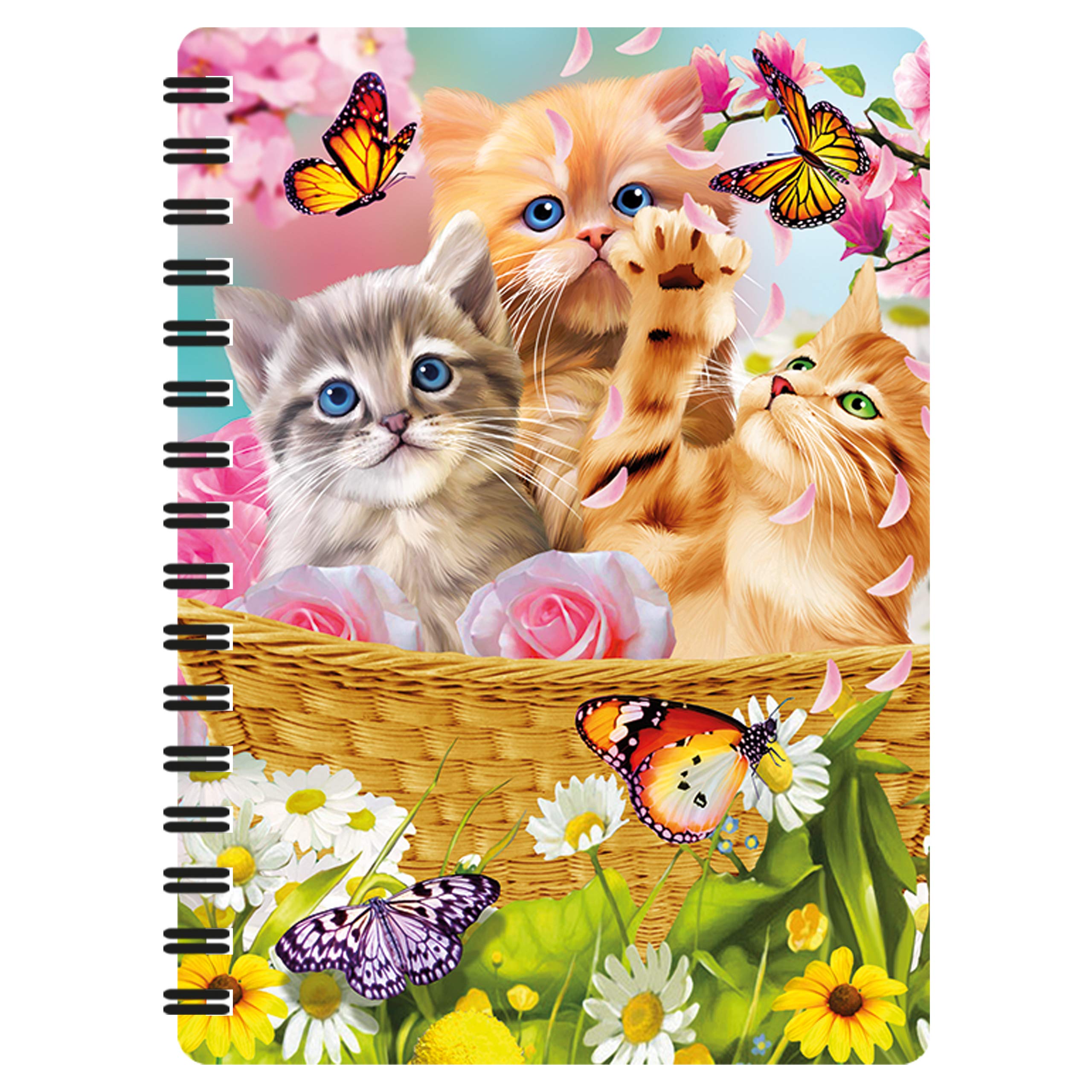 3D LiveLife Jotter - Kitten Fun Time from Deluxebase. Spiral Bound A6 Notebook with 80 Plain Recycled Pages. Pocket Sized Animal Notepad, Journal or Drawing Book with Cat Cover