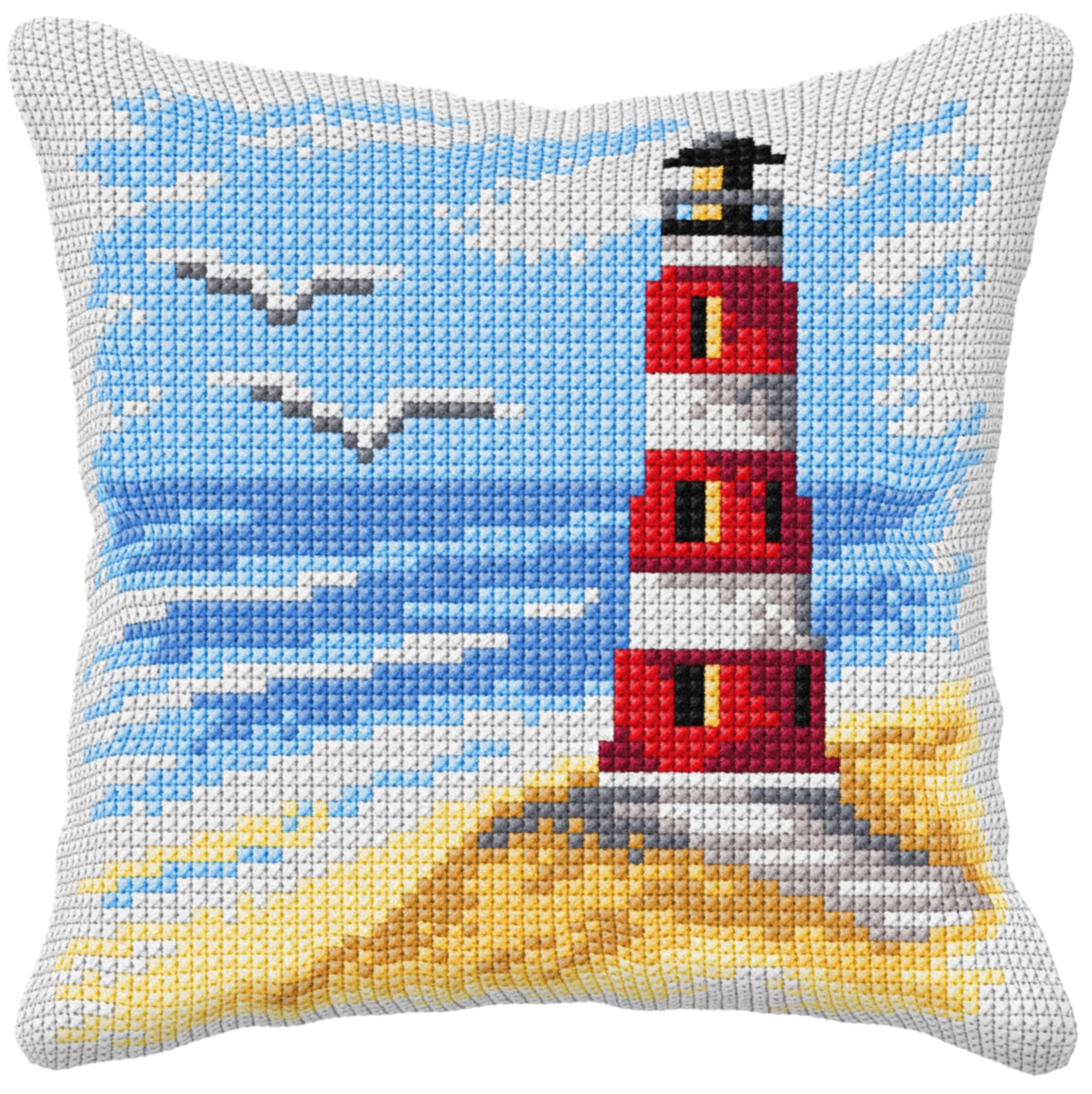 Orchidea - Cushion Cross Stitch Kit - Light House - Printed Canvas - 4.5 Count - for Adults - 99026, 40 x 40cm
