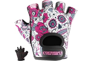 Contraband Pink Label 5237 Womens Designer Workout Gloves | Sugar Skull Print w/Grip-Lock™ Padding (Pink, Small)