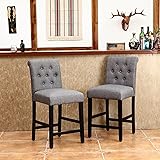 LSSBOUGHT Set of 2 Button-Tufted Fabric Barstools