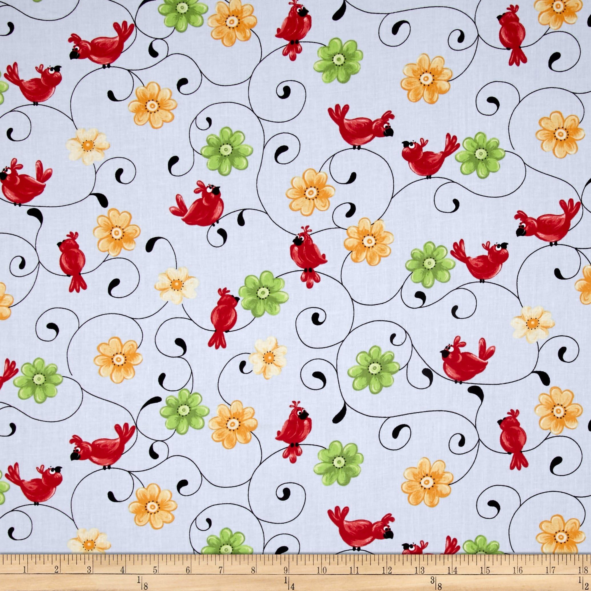 Susybee Bird Allover Blue Fabric By The Yard