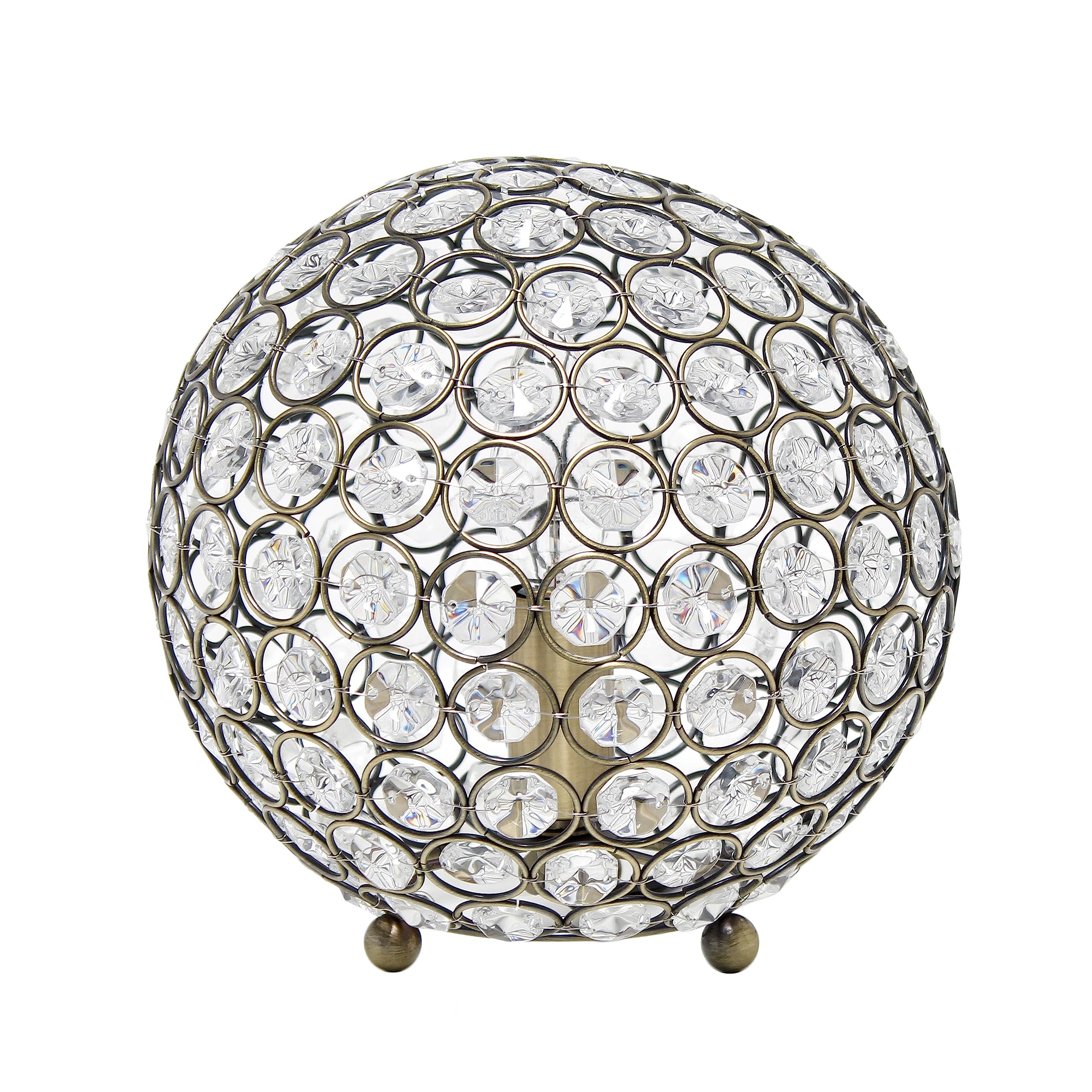 Elegant Designs LT1026-ABS 8" Elipse Crystal Collection Metal Crystal Ball Sequin Table Desk Lamp for Accent Lighting, Décor, Living Room, Antique Brass Image
