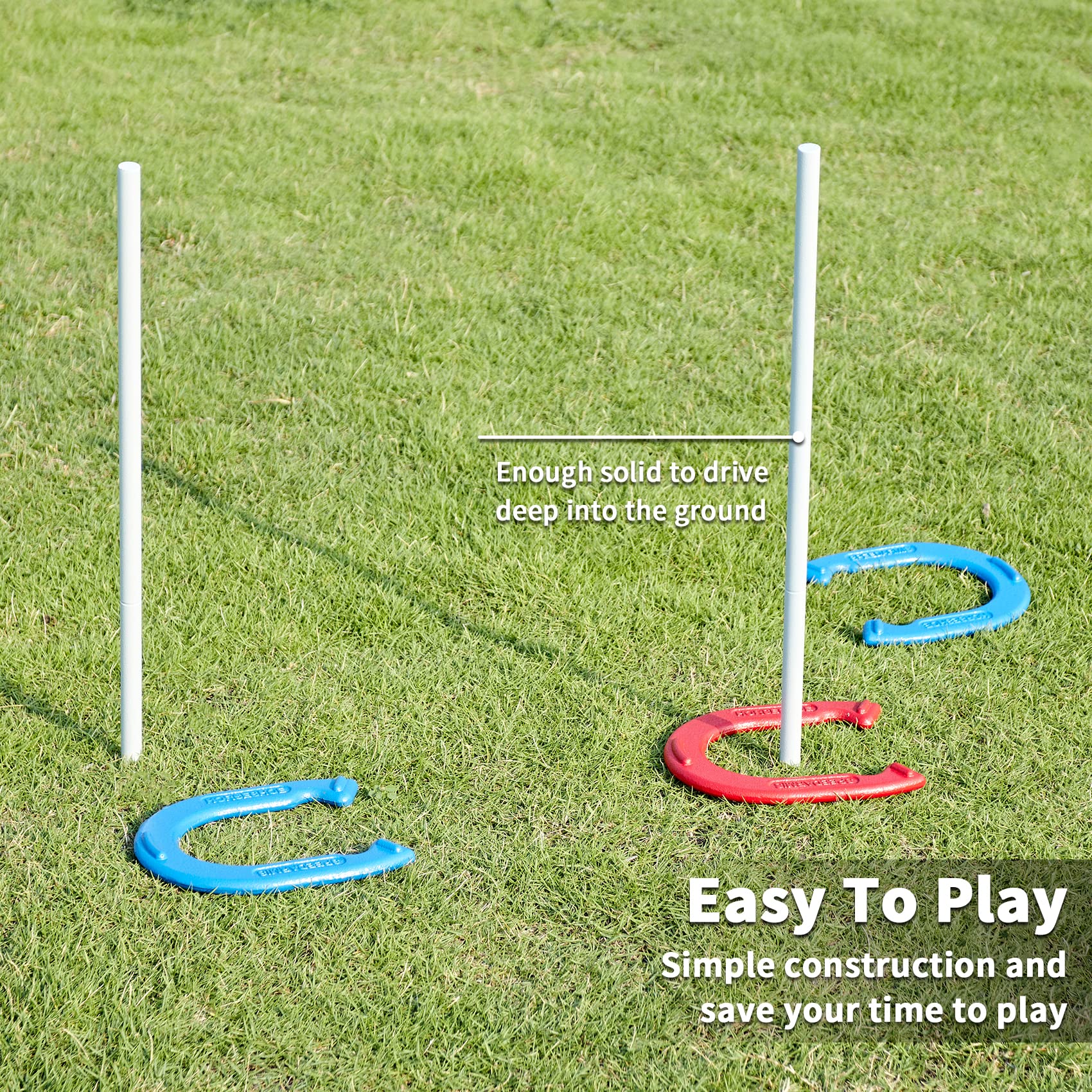 SpeedArmis Horseshoes Outside Game Set - Universal Size Lawn Horseshoes Outdoor Games for Parties Beach Backyard, Includes 4 Horseshoes, 2 Steel Stakes and Durable Carrying Bag