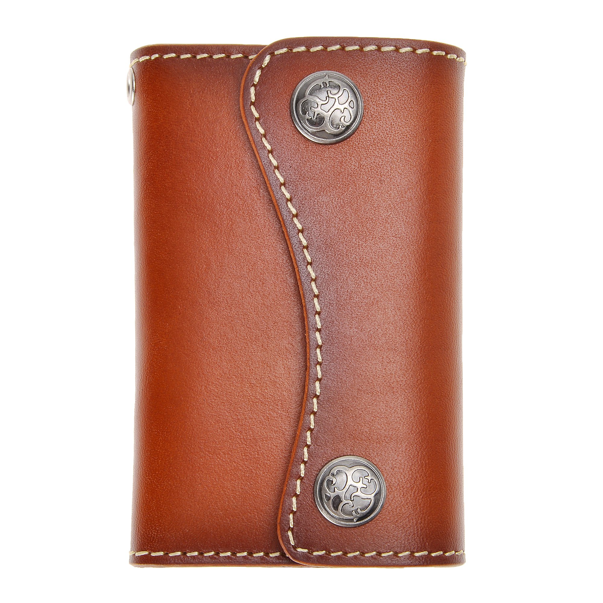 ZLYC New Genuine Leather Two Buttons Key Wallet Card Holder Key Case Keychain(Brown)