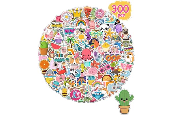300 Pcs Stickers for Kids, Cute Vinyl Waterproof Stickers for Water Bottle | Treasure Box Toys for Classroom Prizes, Teacher Back to School Supplies Gifts, Sticker Pack for Girls Teens, Party Favors