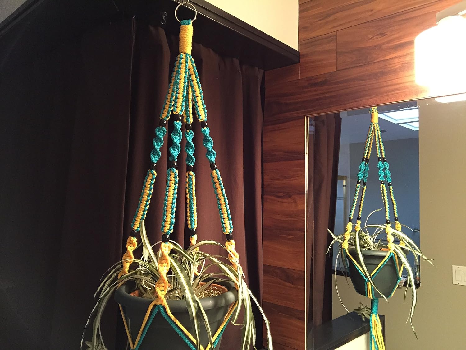 Macrame Plant Hanger TURQUOISE and Yellow 12