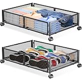 Yecaye Under Bed Storage with Wheels, 2 Pack Under Bed Shoe Storage, Black | Sturdy All-Metal Frame, Foldable, 360&deg; Rolling Wheels, Tool-free Assembly, Underbed Storage Drawers for Shoes, Toys, Clothes