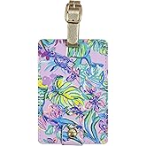 Lilly Pulitzer Leatherette Luggage Tag with Secure Strap, Colorful Suitcase Identifier for Travel