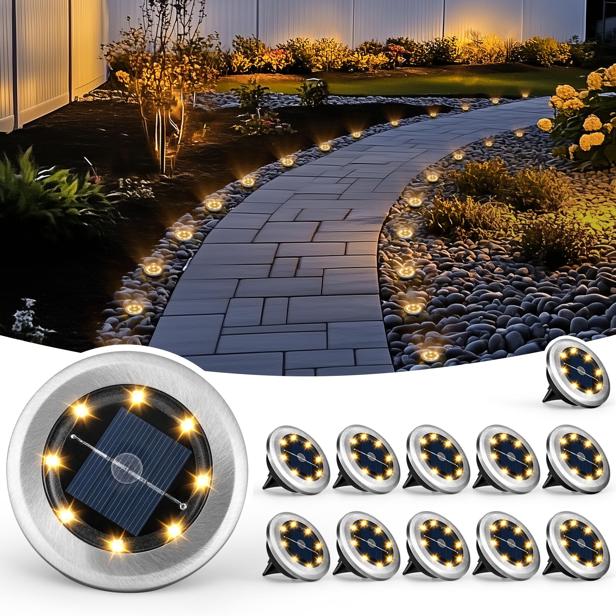 PATIOWIN Mini Solar Ground Lights, 12 Pack Solar