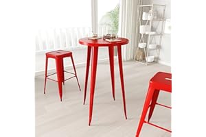 Merrick Lane Cynthia Bar Height Round Patio Table - Red Powder Coated Steel Frame - 24" Top - 21" Base Size - Durable Bracing for Added Stability
