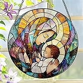 Baby Jesus and The Holy Mother Mary Sun Catcher, 8 Inch Stained Glass Window Hanging, Stained Glass Decor, Christian Home Decor, Christian Gifts for Women, Religious Gifts for Women