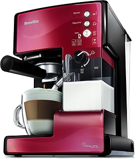 Breville PrimaLatte Kaffee- und Espressomaschine | italienische Pumpe mit 15 Bar | fr Kaffeepulver oder Pads geeignet | Integrierter automatischer Milchschäumer | Metallic/Rot | VCF046X