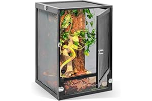 RunDuck 13 Gallon 360° Panoramic Foldable Reptile Terrarium Kit: Crested Gecko Tank and Reptile Cage for Superior Ventilation, Easy Feeding, Sturdiness, and Simple Assembly (Black, 18"x13"x13")