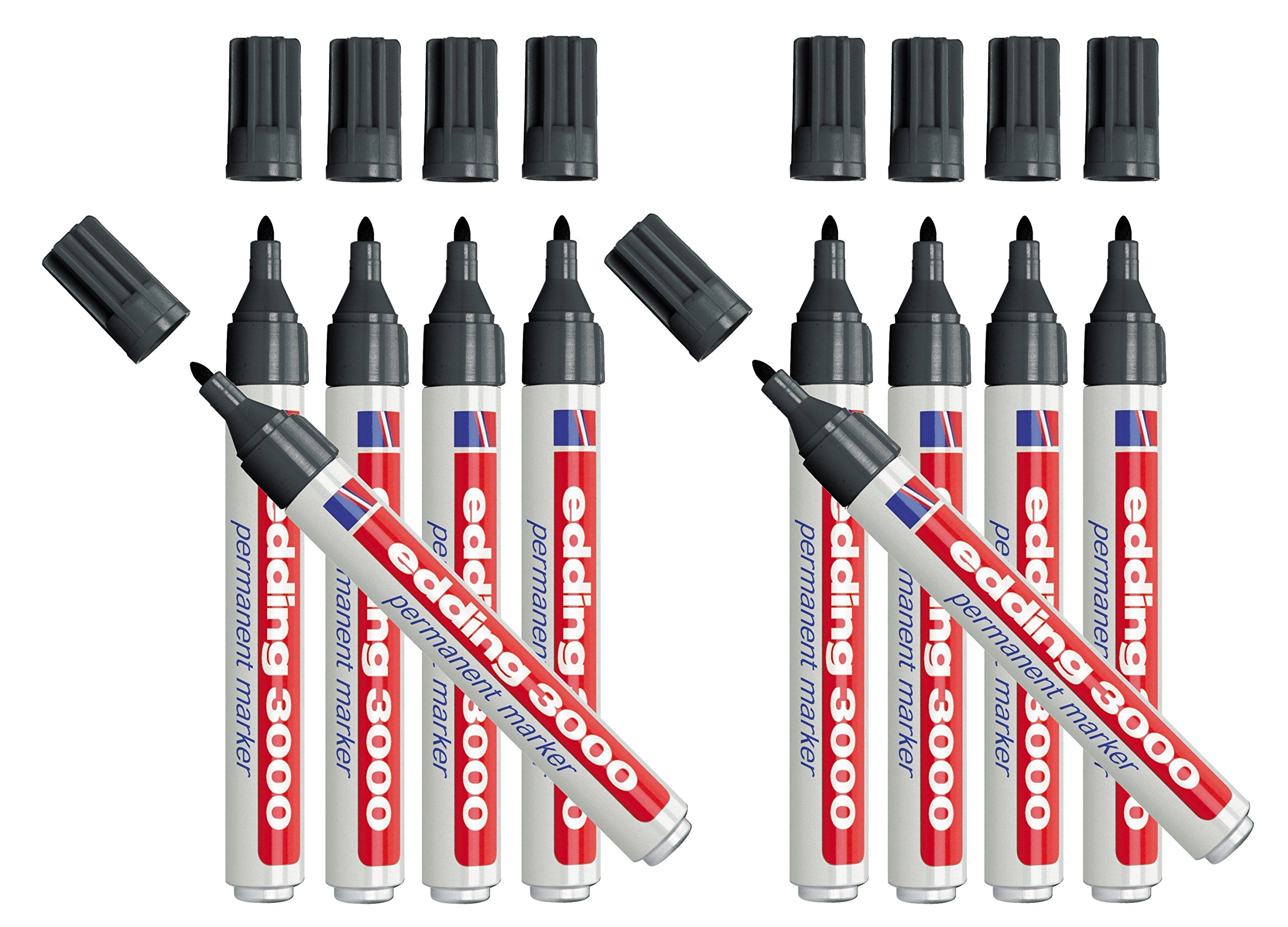 Edding 3000 Permanent Marker with Rounded Tip 1.5 – 3 mm, grey, Pack of 10