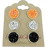 Summerfield Collection Trio Silver-tone Stud Earrings Faux Druzy Stone Orange AB Black Set 12mm