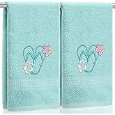 SmoothNovelty 2 Pcs Flip Flops Hand Towels Mint Green Bathroom Decor 14x29 Inch Embroidered 100% Cotton Soft Absorbent Spring Summer Decorative Hand Towels for Bathroom Kitchen