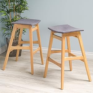 Christopher Knight Home 298982 Emmaline Dark Grey Fabric/Oak Finish Bar Stool (Set of 2)