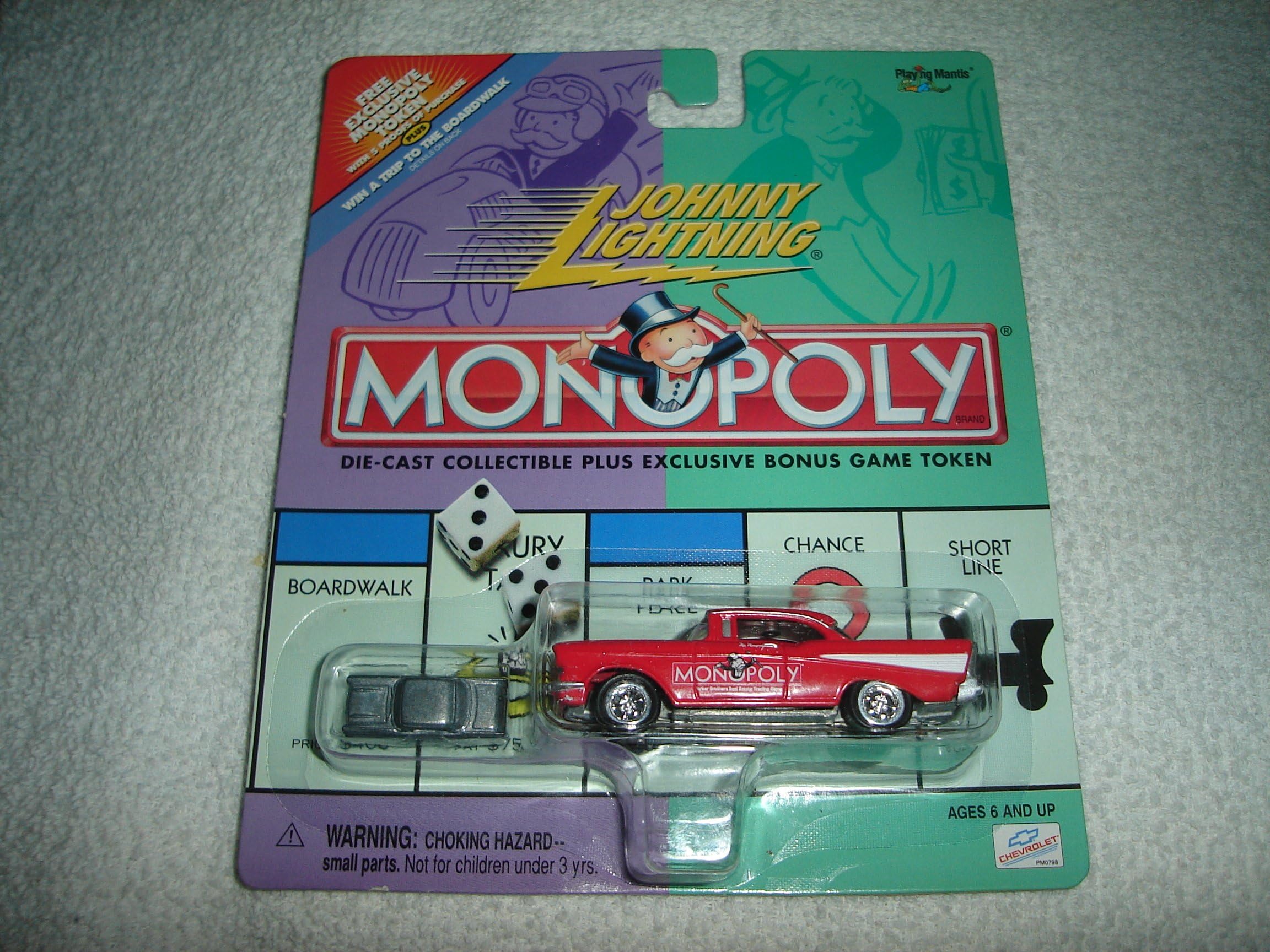 Johnny Lightning - Monopoly - Illinois Avenue - '57 (1957) Chevy Replica (Red) w/Exclusive Bonus Miniature Metal Game Token