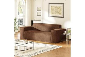 Swbvs Sofa-in-a-Box, Memory Foam 3-Seater Couch, No Installation & Easy to Transport, Deep Seat Modern Sofa with Corduroy Fabric, Couch for Living Room, Bedroom, Apartment, Home Office, Brown