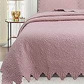 vivinna home textile 3-Pieces Embroidered 100% Cotton Queen Bedspread Textured Lightweight Soft Quilt Coverlet Sets,Cotton Quilt Queen Size Bedding Sets for All Season,with 2 Pillow Shams,Peach Pink