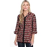 Ali Miles womens Woven Jacquard Button Front Jacket Wire Collar