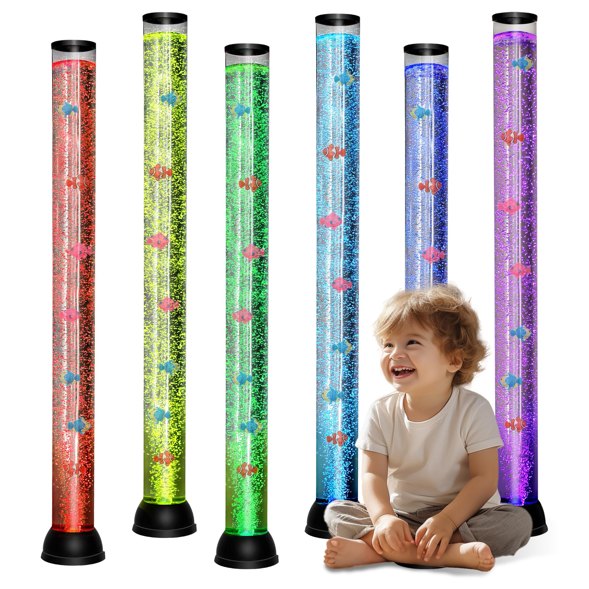 Photo 1 of  Sensory LED Water Bubble Tube Lamp with 12 Fish and Color Changing Light Effects. Fantasy Bubble Fish Tube Relax for Autistic ADHD Children Alleviating Stress and Anxiety in Adults