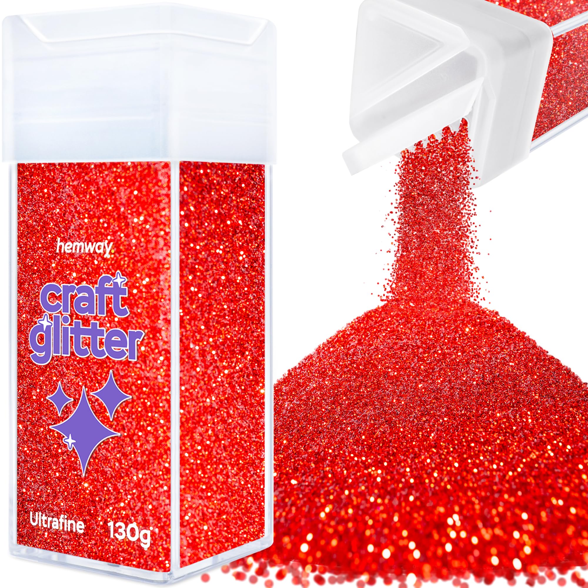 Hemway Glitter Shaker Red 110g Ultrafine, Craft Glitter Shaker for Resin & Epoxy Crafts, Christmas Art Supplies, Nail, Body, Face, Eye, Festival, Crafting, Slime, Sparkle