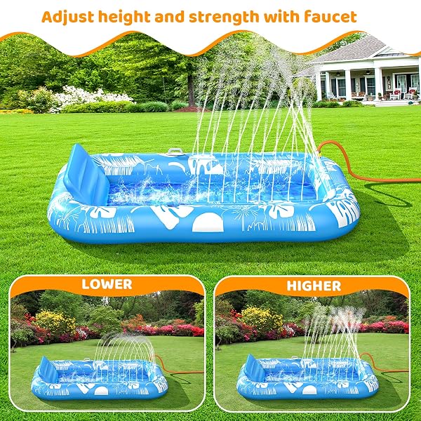 INFLATABLE TANNING POOL LOUNGER FLOAT WITH SPRINKLER, 77″ X 48″ POOL FLOATS ADULT WITH PILLOW, 6 IN 1 SUNTAN TUB RAFT FLOATIE WITH DRINK HOLDER SUNBATHING WATER LOUNGE