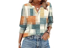 WIHOLL Blouses for Women Dressy Casual 3/4 Length Sleeve Womens Tops Trendy Summer Fall Shirts S-3XL