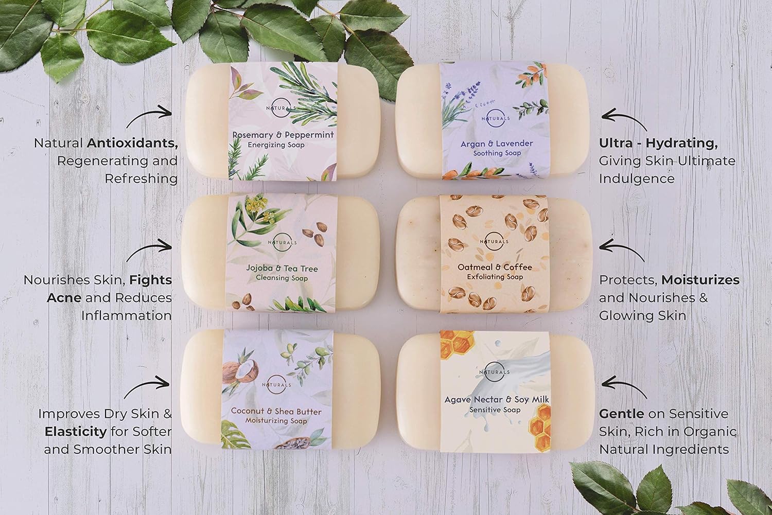 O Naturals 6 Piece Moisturizing Body Wash Bar Soap Collection. Hand Soap, Acne Soap 100% Natural Organic Ingredients & Therapeutic Essential Oils. Vegan Gift Set Triple Milled Women & Men 4oz Each : Beauty