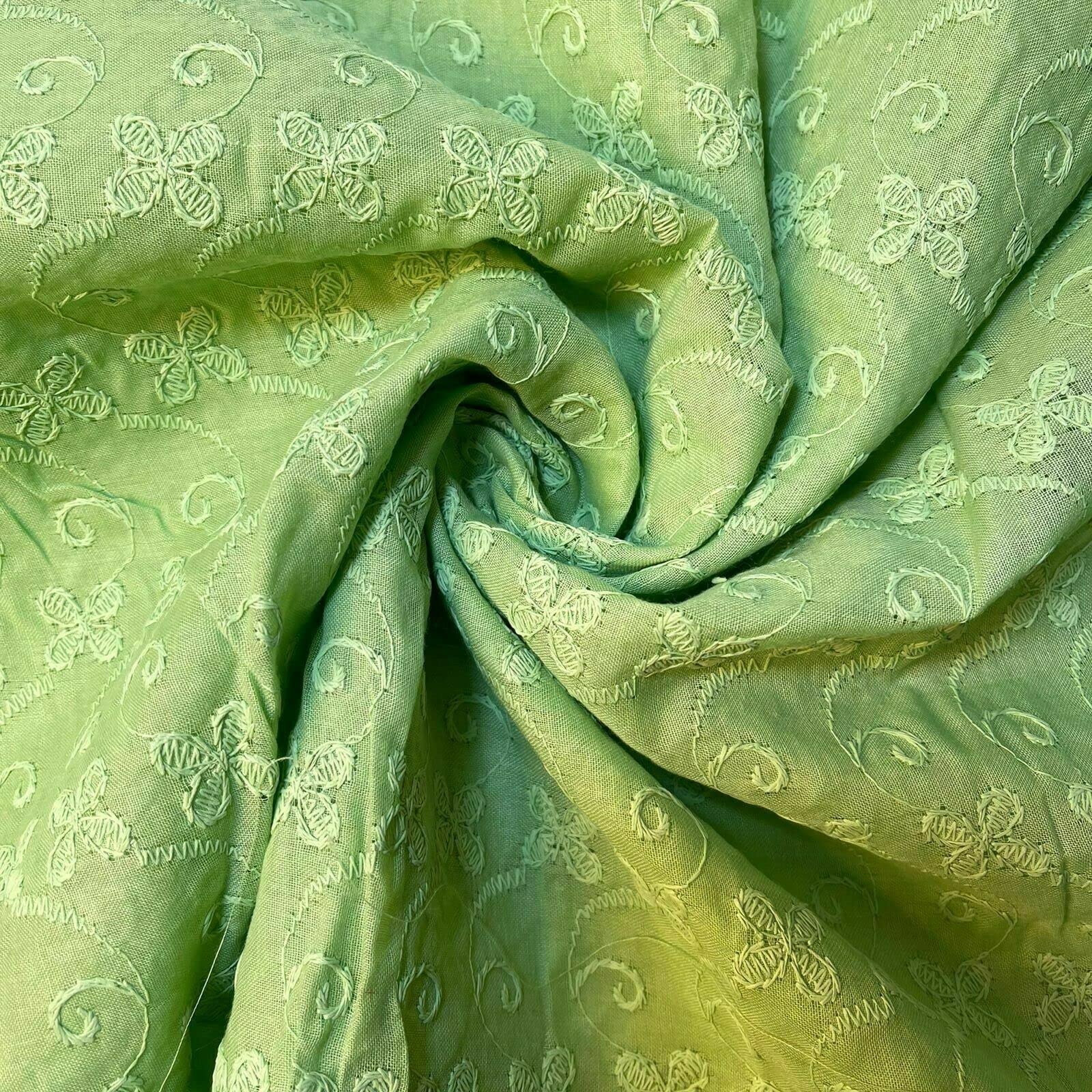 Schiffly 100% Cotton Lawn Broderie Anglaise Embroidery Dress Craft Fabric 44" (1 Meter, Apply Green)