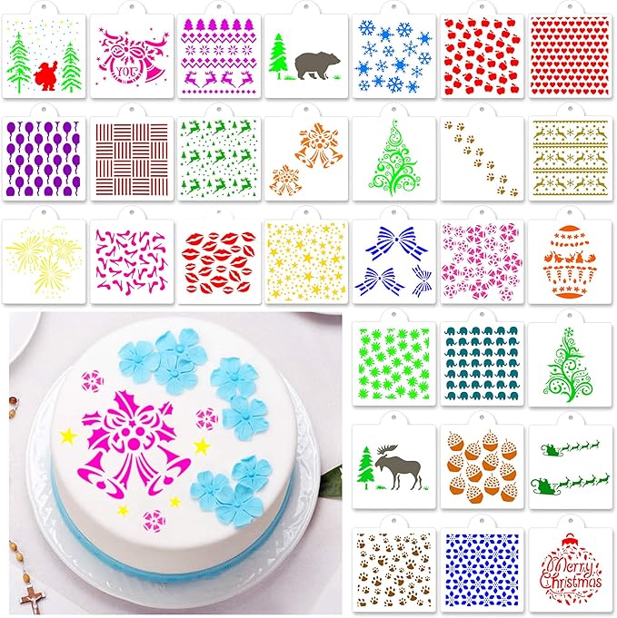 PROLOSO 30 Pcs Cake Stencil Baking Templates Set Bread