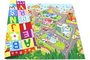 Baby Care Play Mat (Large, Playful - Zoo Town) 82'' x 55'' Original One-Piece Reversible Rollable Waterproof Play Mat for Infants, Babies, Toddler, and Kids