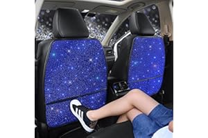 Pirador Sparkling Diamond Car Seat Kick Protectors with Storage, Crystal Kick Mats for Car Seats with Bling Rhinestones, Universal Fit Luxury Auto Accessories for Women Girls and Ladies Blue 2pcs