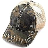 C.C Exclusives Hatsandscarf Washed Distressed Cotton Denim Ponytail Hat Adjustable Baseball Cap (BT-14)