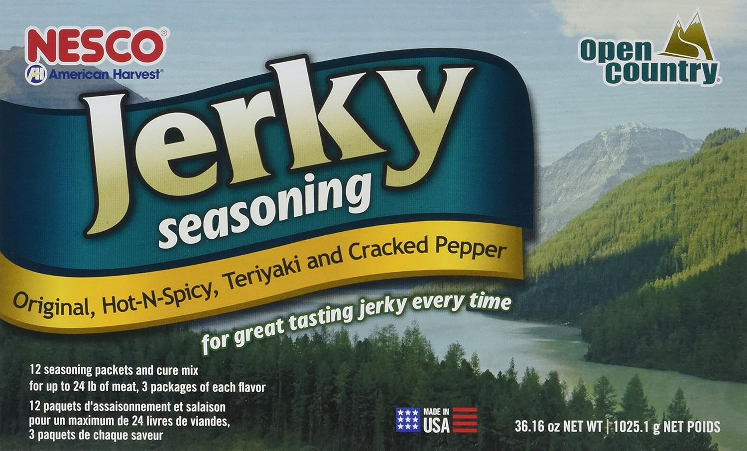 NESCO BJV-25, Jerky Seasoning Original, Hot-N-Spicy, Teriyaki, and Cracked Pepper Flavors, 12 count