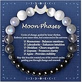 Moon Phase Moonstone Bracelet, Moon Jewelry Crystal Healing Gifts for Women | Anxiety Relief Gifts, New Beginnings Inspirational Gifts for Women, Happy Birthday Gifts for Women Friend Sister Mom