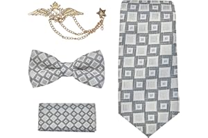 Marvelous Kids Boys 4-Piece Tie Set, Necktie, Bow Tie, Pocket Square, Brooch