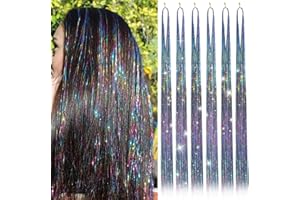 LOEVCC Hair Tinsel Kit with 47INCH 1200 Strands Heat Resistant Glitter Tinsel Hair Extension, Sparkling Shinny Fairy Hair Accessories for Women Girls Kids Festival Party Dazzle (Mix Colors)