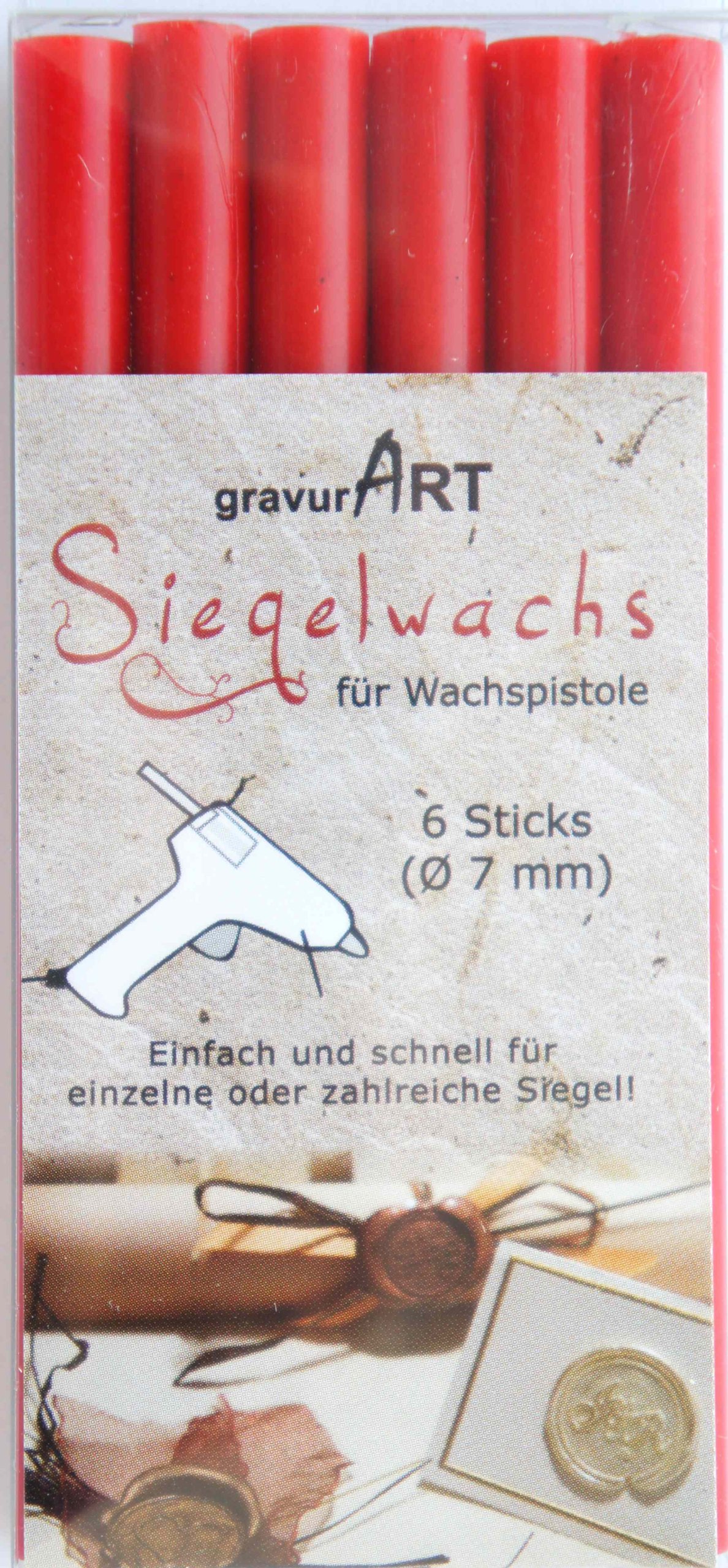 gravurART sealing wax (flexible) for wax gun - 6 sticks red