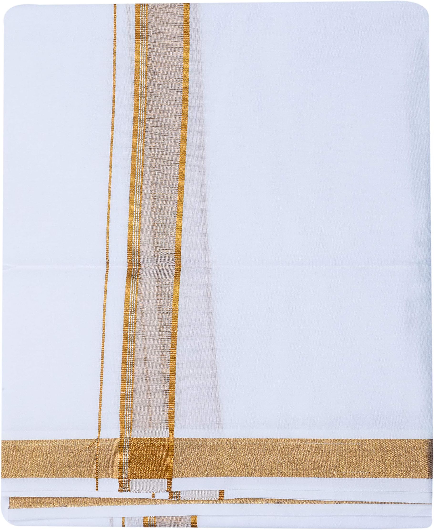 RIRO Men's Cotton MINMINI GOLD Double White Dhotis/Sarong/Mundus / Vesti_204_White_380 x 127 CM