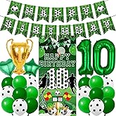 10th Birthday Soccer Party Decorations - 26 Pcs Green Football Theme Banners Backdrop Trophy Number 10 Star Heart Foil Balloons for Boys 10 Years Old Soccer Sports Lover Happy Birthday Decor Supplies