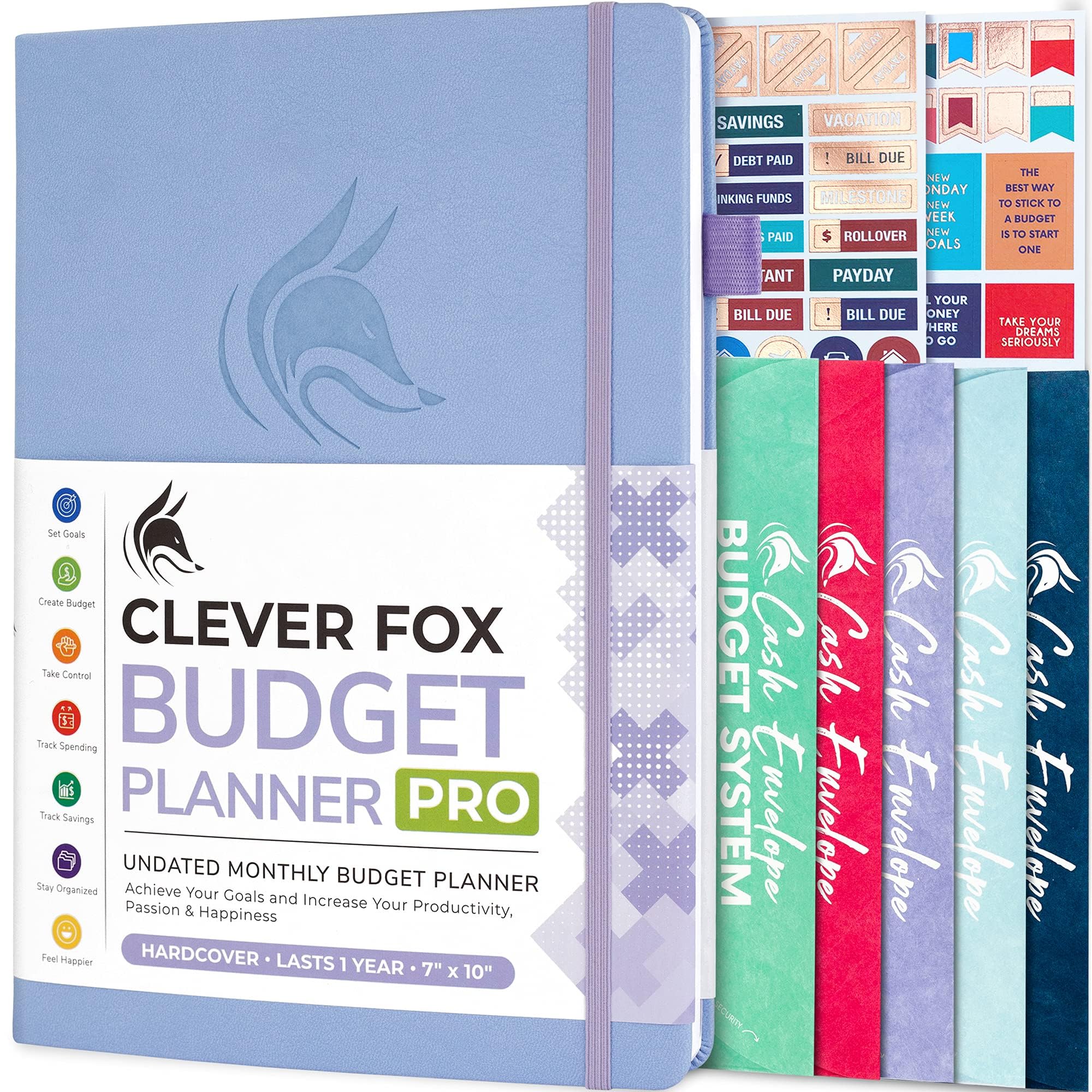 Clever Fox Budget Planner PRO - Financial Organizer + Cash Envelopes. Monthly Finance Journal, Expense Tracker & Personal Account Book, Undated, 18 x 25.5cm - Periwinkle