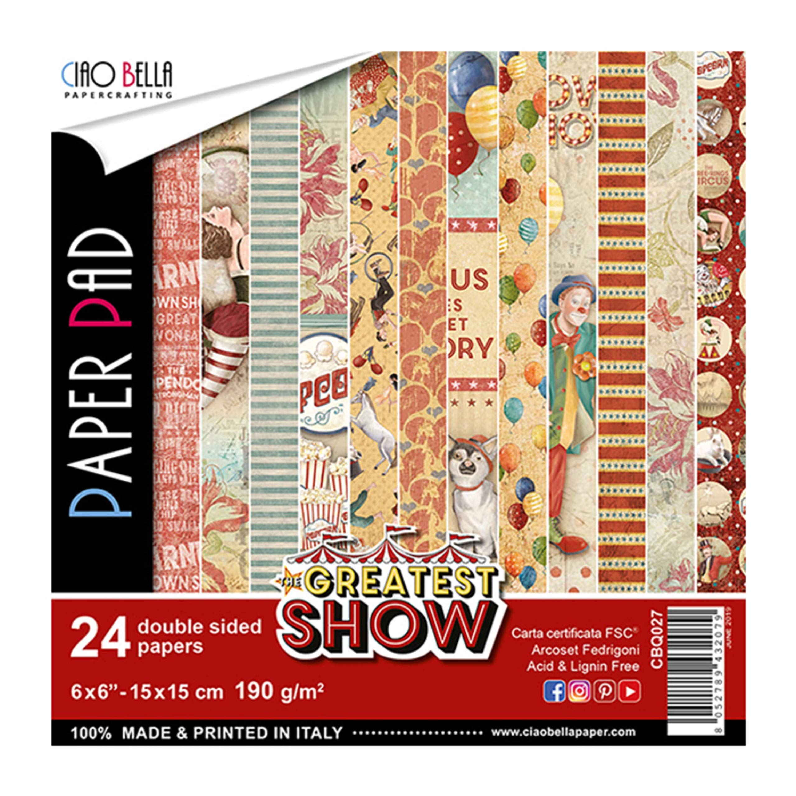 CIAO BELLA PAPER 6X6 24/PK, The Greatest Show, 12 Designs/2 Each, One Size