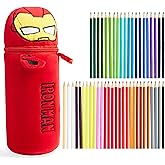 Marvel Spiderman Colored Pencils and Pencil Case 48 Pcs Color Pencil Set Art Supplies (Red Iron Man)